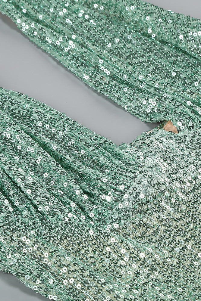 Halter Sequin Embellished Maxi Dress in Green