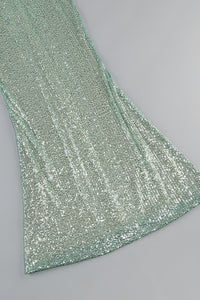 Halter Sequin Embellished Maxi Dress in Green