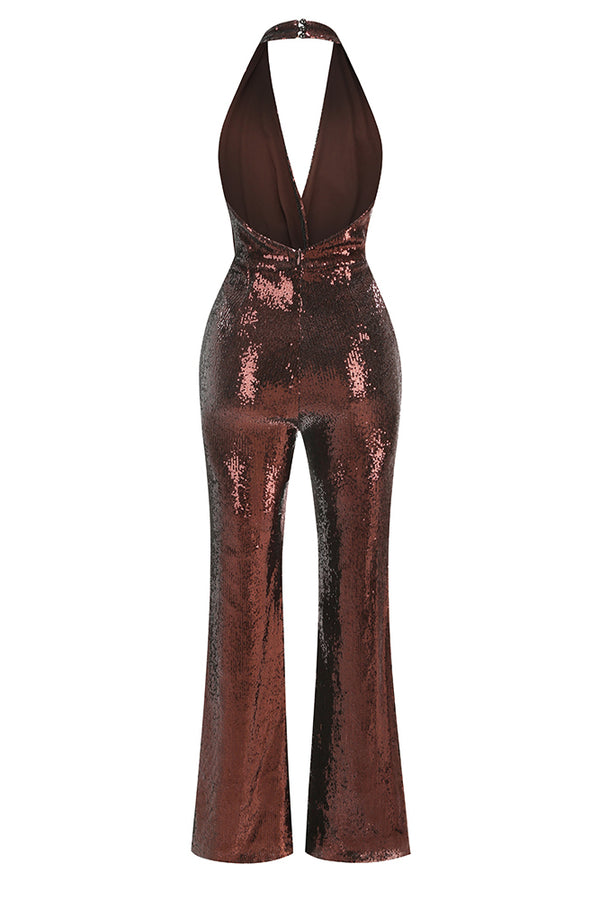 Halter Sequin Flared Jumpsuit