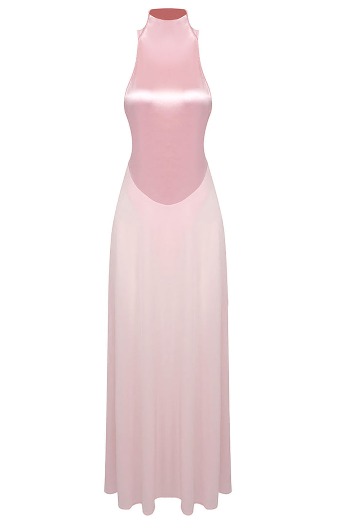 Halter Sheer Flared Maxi Dress