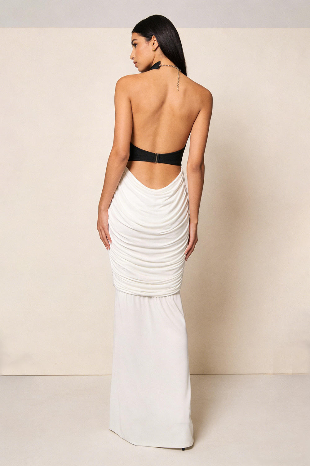 Halter Backless Colorblock Pleated Maxi Dress