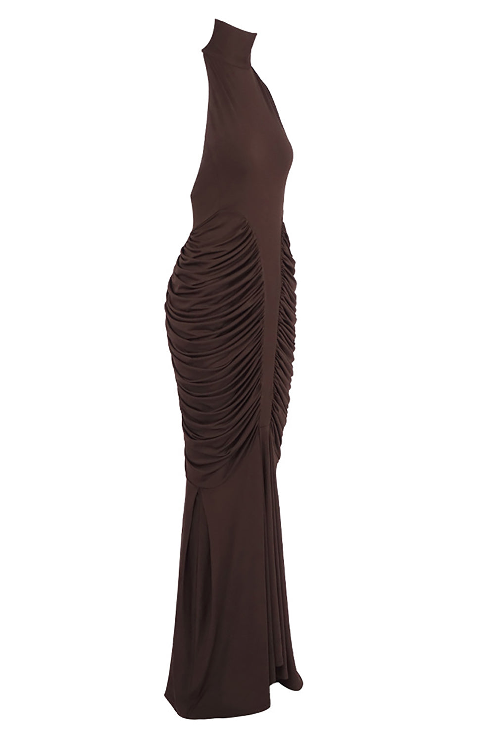 Halter Backless Gathered Dress in Bronze