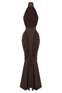 Halter Backless Gathered Dress in Bronze