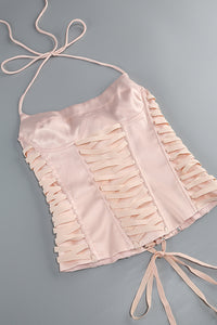 Halter Corset Hand Floral Embroidered Skirt Set