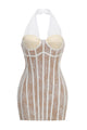 Halterneck Lace Mini Dress  in White