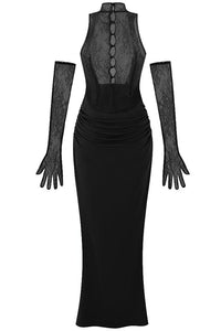 Flower Plunge Cowl-Neck Maxi Dress