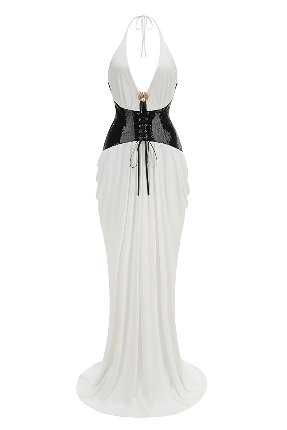 Halter Neck Ruch Lace Up Gown  CHICIDA