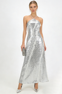 Halter Neck Sequin Maxi Dress