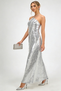 Halter Neck Sequin Maxi Dress