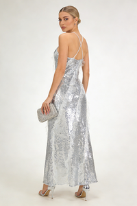 Halter Neck Sequin Maxi Dress