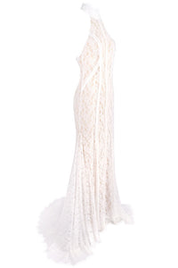 Halter Open Back Lace Wedding Gown