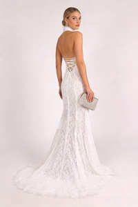 Halter Open Back Lace Wedding Gown