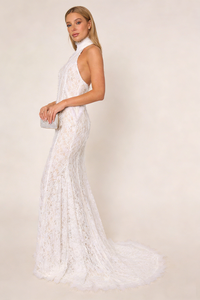 Halter Open Back Lace Wedding Gown