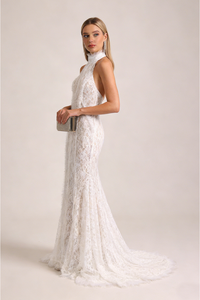 Halter Open Back Lace Wedding Gown