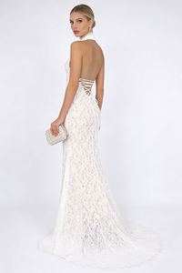Halter Open Back Lace Wedding Gown