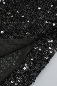 Halter Plunging Sequin Maxi Dress in Silver Black