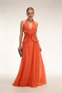 Halter Ruffle A-line Maxi Dress