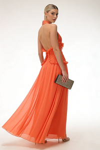 Halter Ruffle A-line Maxi Dress