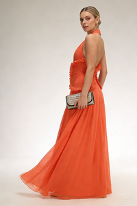 Halter Ruffle A-line Maxi Dress