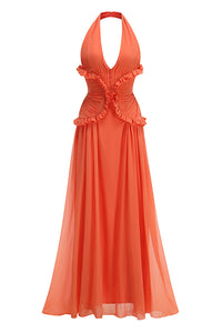 Halter Ruffle A-line Maxi Dress