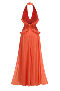 Halter Ruffle A-line Maxi Dress