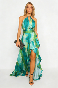 Halter Ruffle Pinted Maxi Dress