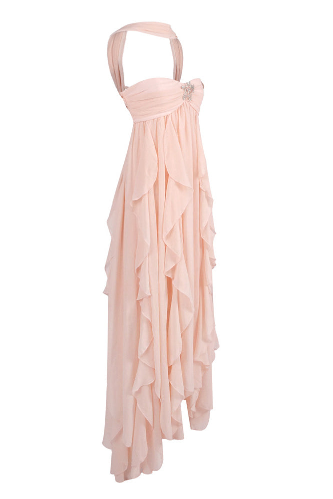 Halter Backless Ruffle Maxi Dress