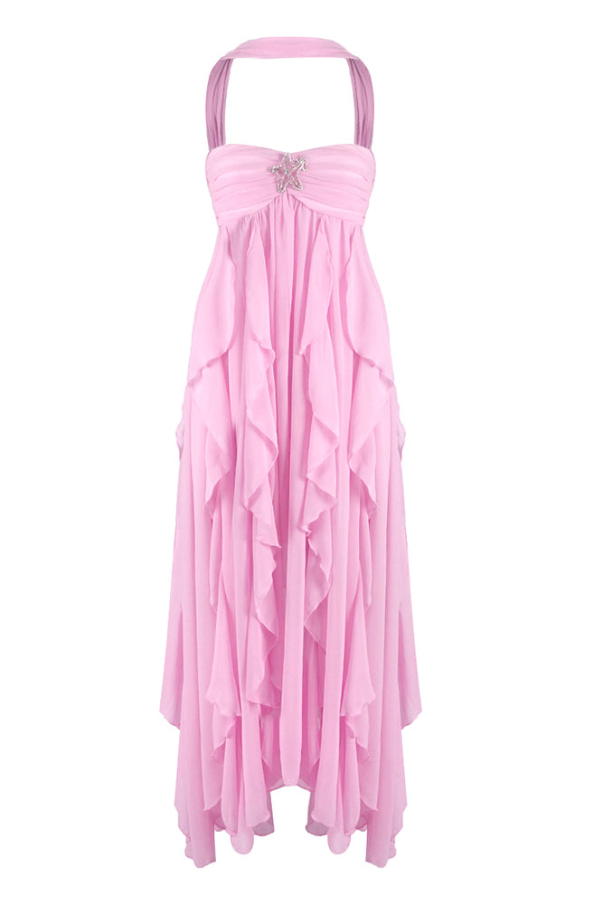 Halter Backless Ruffle Maxi Dress