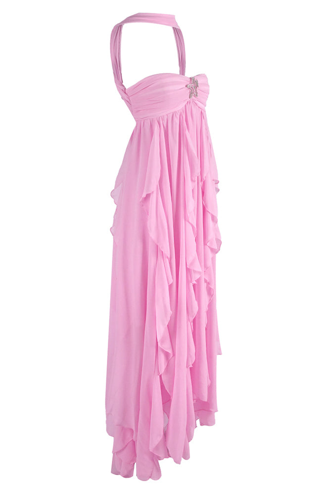 Halter Backless Ruffle Maxi Dress