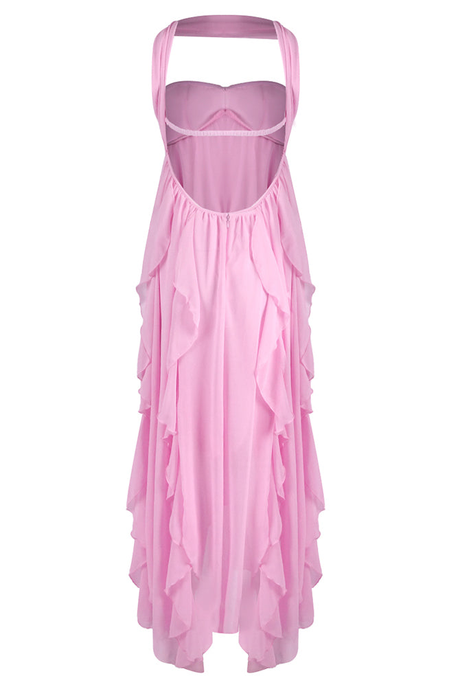 Halter Backless Ruffle Maxi Dress