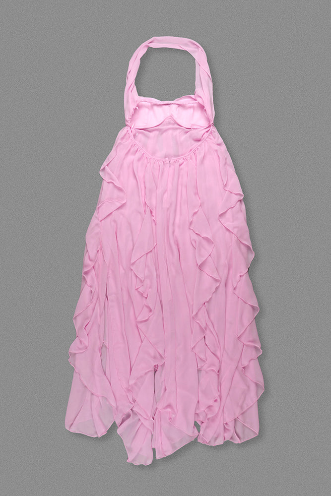 Halter Backless Ruffle Maxi Dress