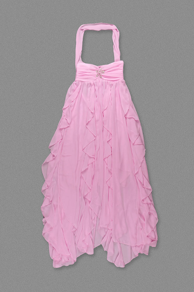 Halter Backless Ruffle Maxi Dress