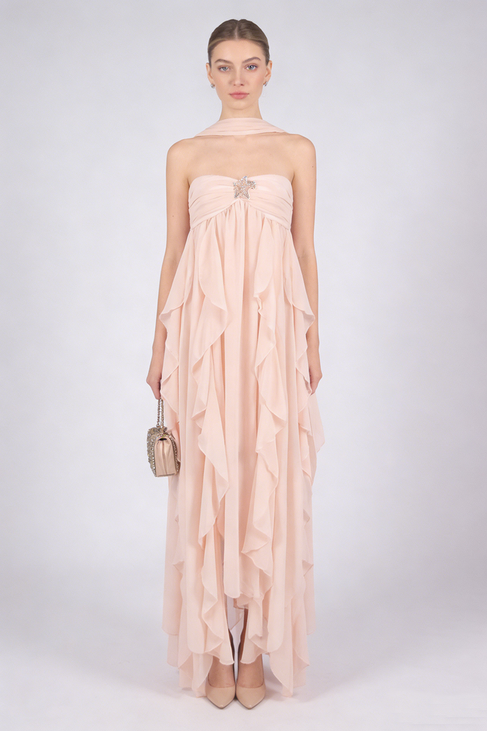 Halter Backless Ruffle Maxi Dress