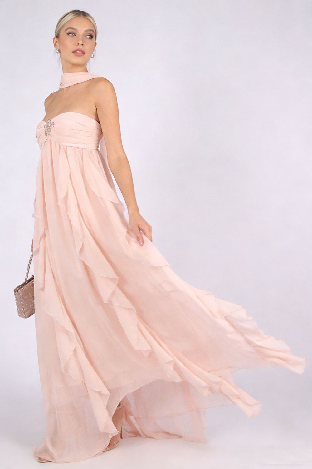 Halter Backless Ruffle Maxi Dress