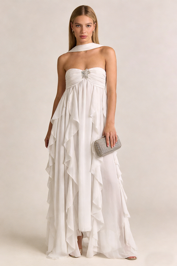 Halter Backless Ruffle Maxi Dress