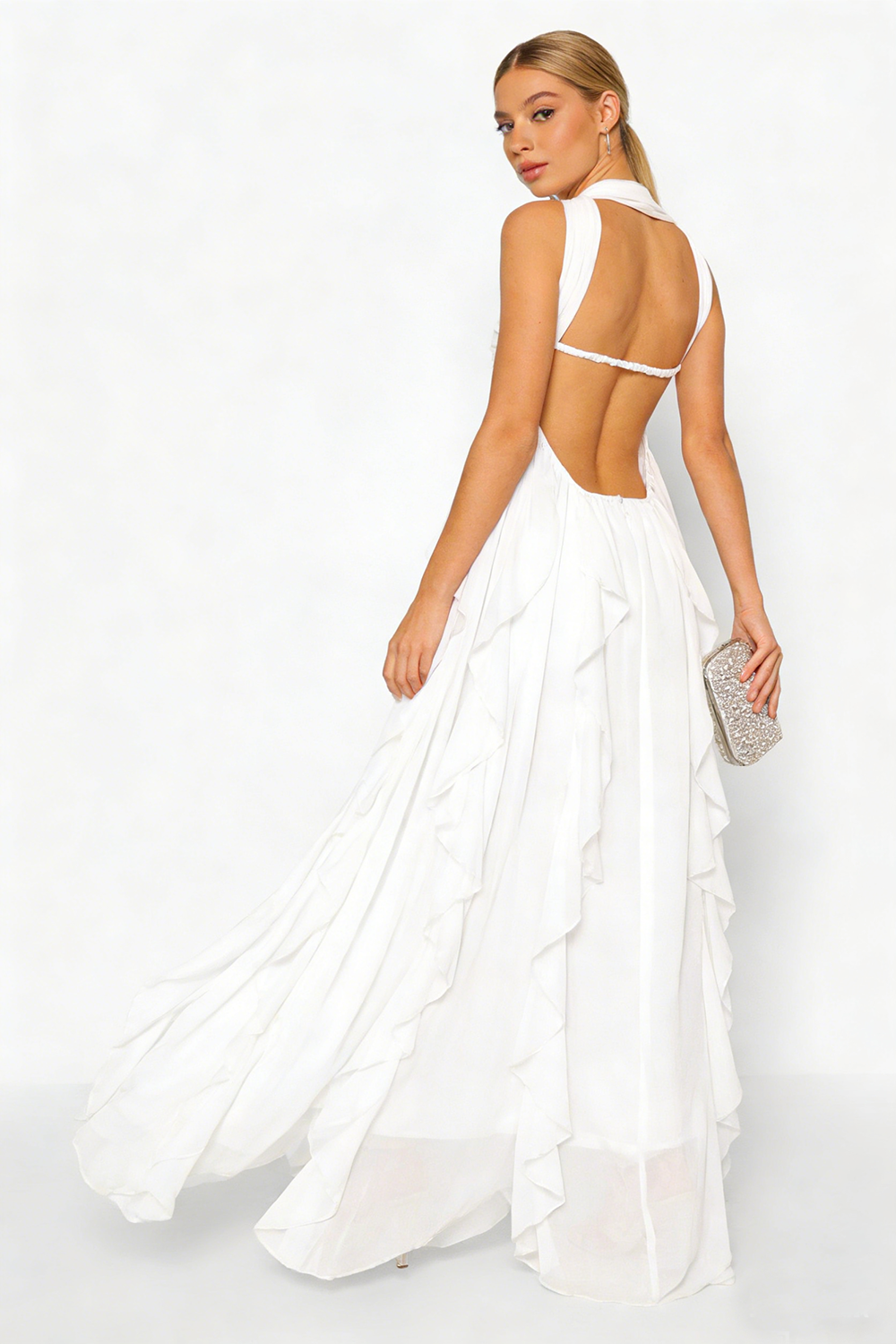 Halter Backless Ruffle Maxi Dress