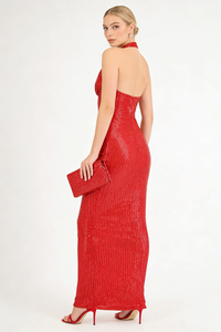 Halter Sequin Embellished Maxi Dress