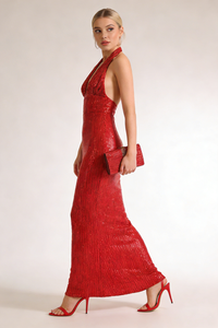 Halter Sequin Embellished Maxi Dress