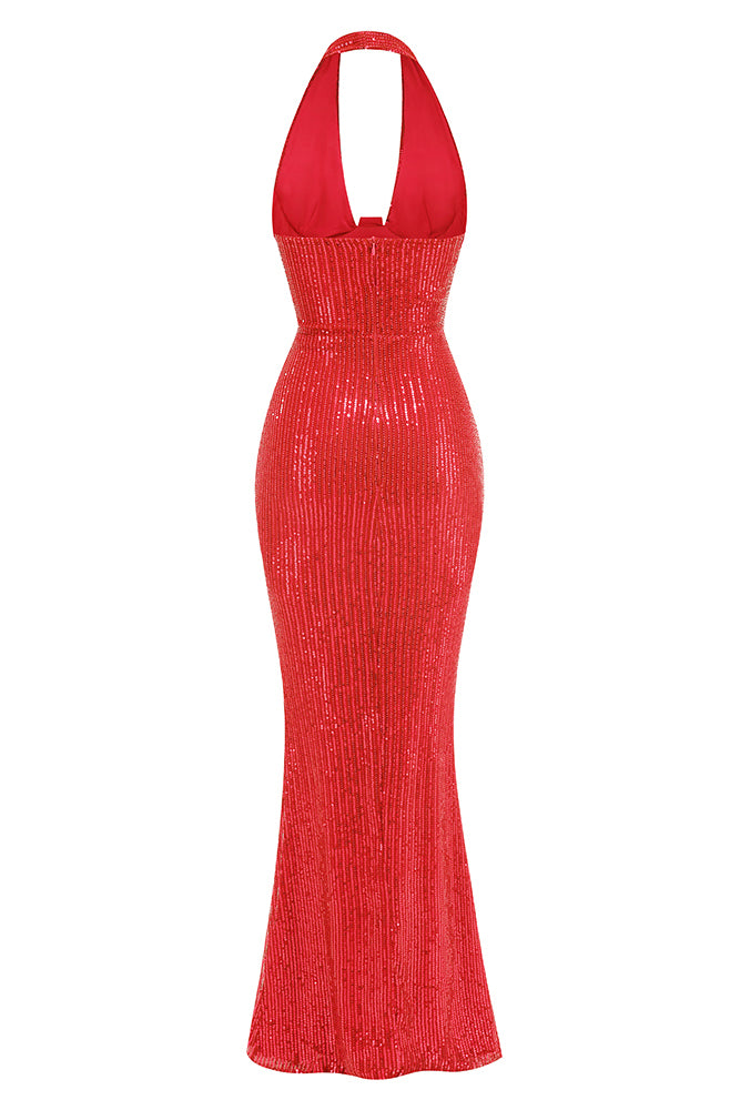 Halter Sequin Embellished Maxi Dress CHICIDA Halter Sequin Embellished Maxi Dress CHICIDA