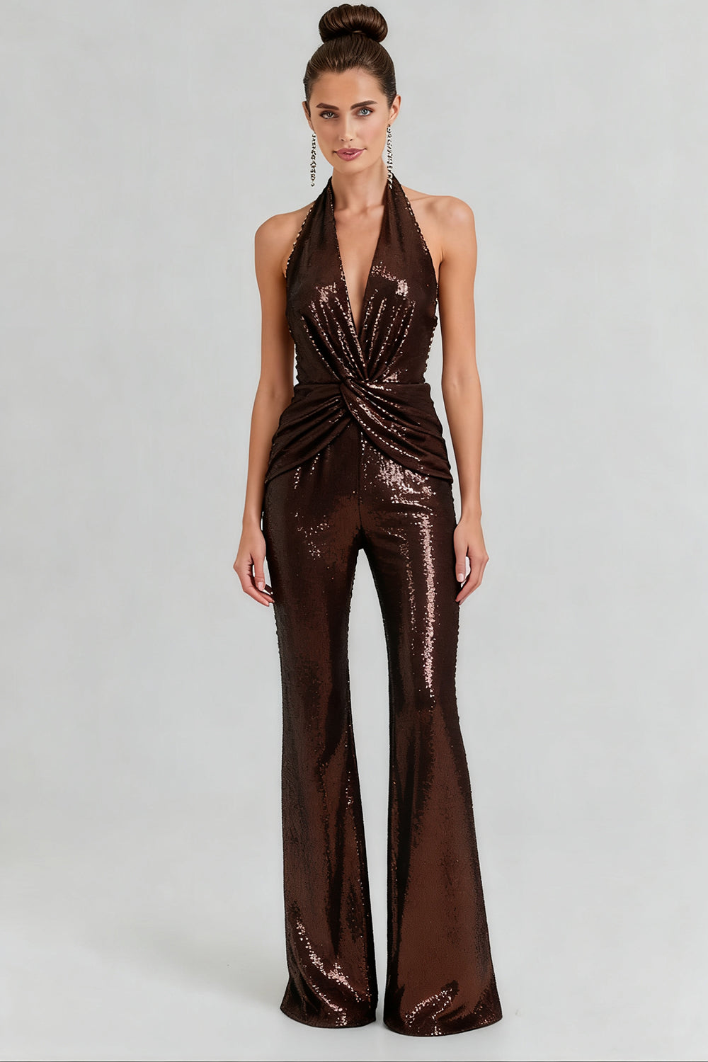 Halter Sequin Flared Jumpsuit
