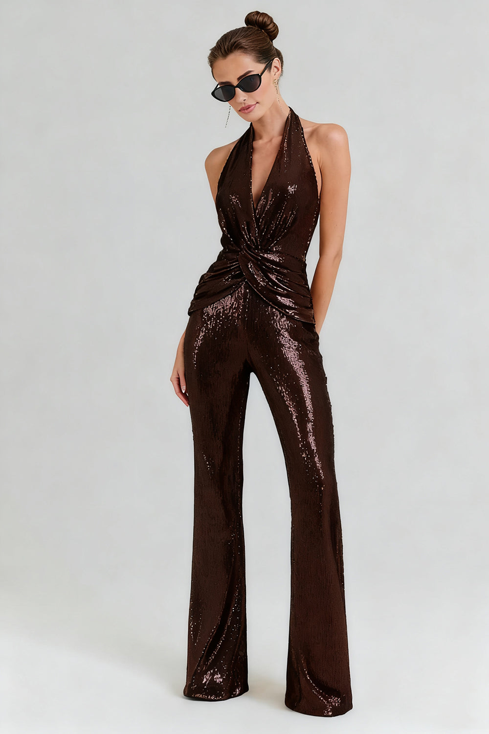 Halter Sequin Flared Jumpsuit
