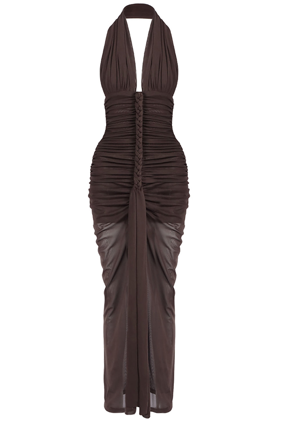 Halterneck Backless Ruched Maxi Dress in Brown CHICIDA Halterneck Backless Ruched Maxi Dress in Brown CHICIDA
