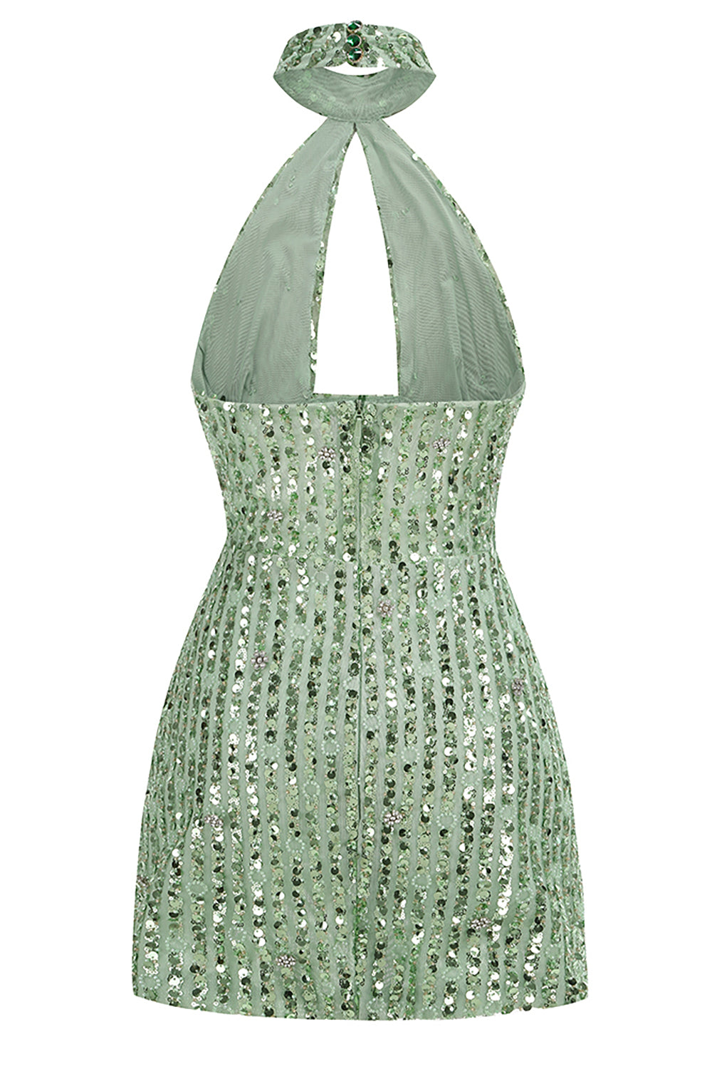 Halterneck Backless Sequins Embellished Mini Dress