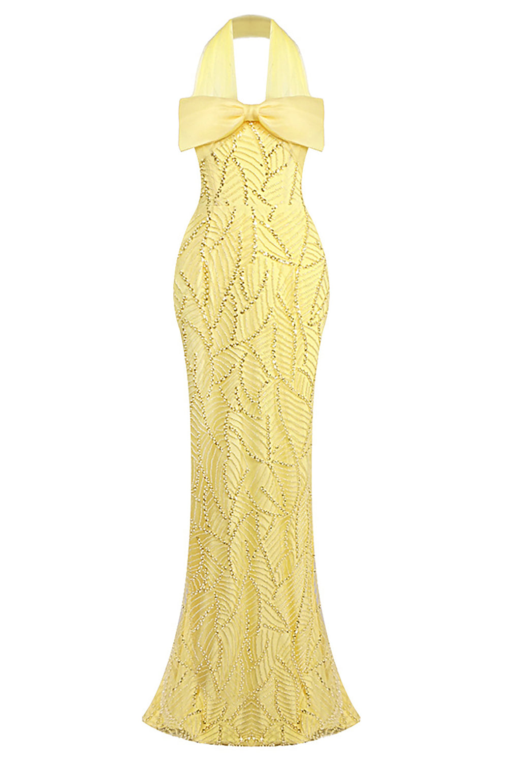 Halterneck Bowknot Beaded Gown