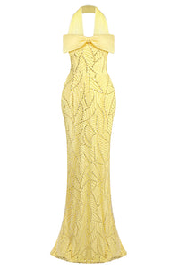 Halterneck Bowknot Beaded Gown