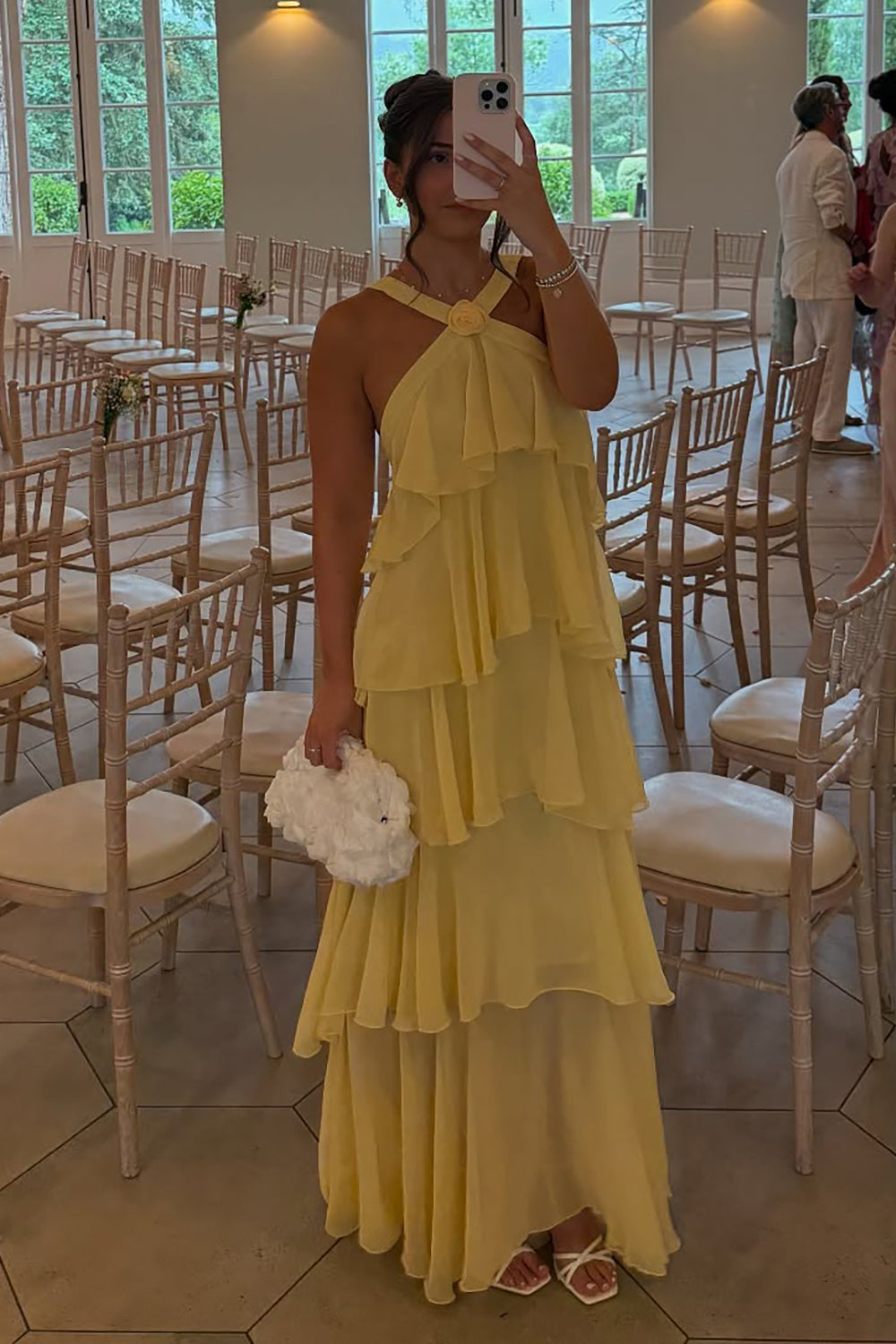 Halterneck Corsage Tiered Detail Maxi Dress