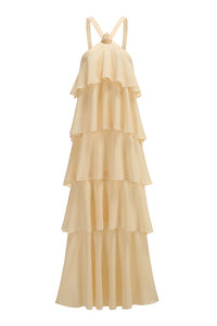 Halterneck Corsage Tiered Detail Maxi Dress