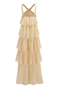 Halterneck Corsage Tiered Detail Maxi Dress