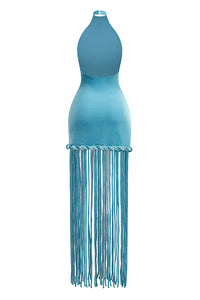 Halterneck Fringe Velvet Dress