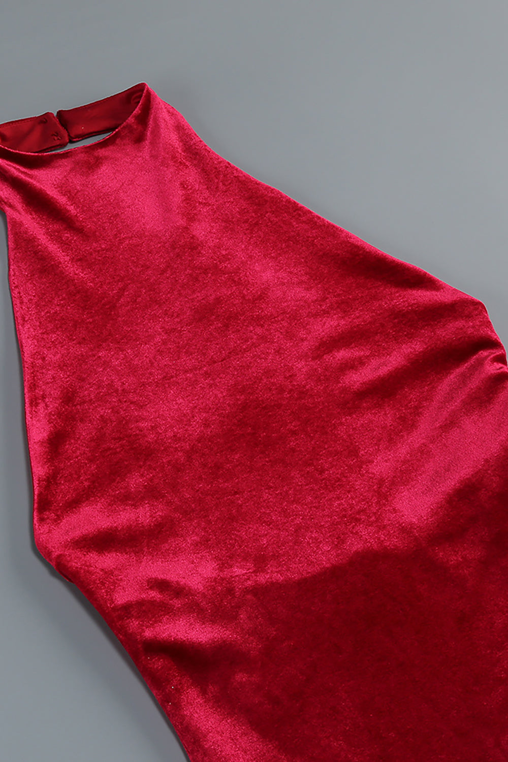 Halterneck Fringe Velvet Dress in Burgundy